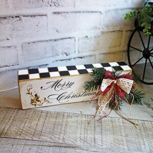 Checked Merry Christmas Sign Checked Ornament Checked Holiday Courtly Decor